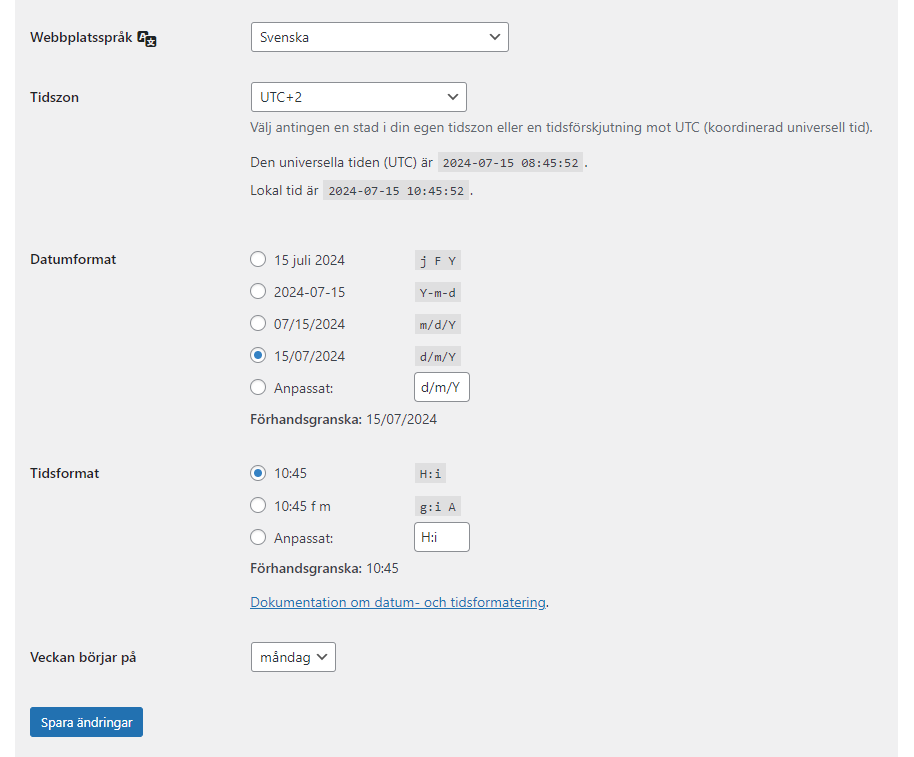 Inställningar WordPress Steg 2