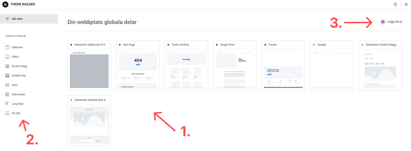 Lägg till mallar Elementor