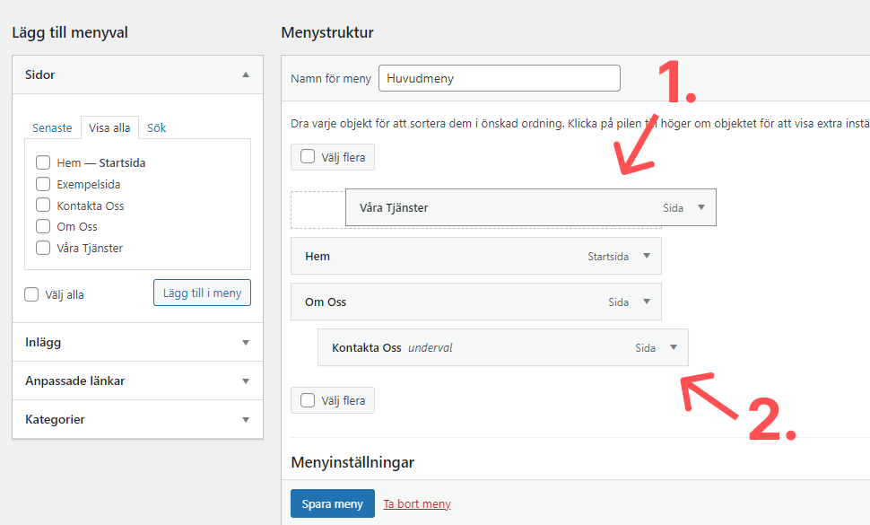 Menyer WordPress Steg 3