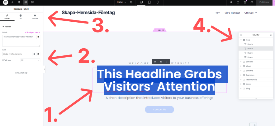 Redigera Hemsida med elementor